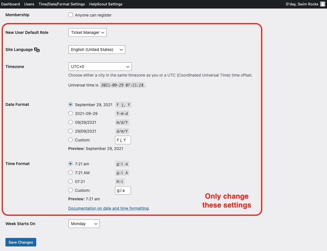 Localisation settings